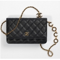 Grade Quality Chanel WOC Original Caviar Leather Flap cross-body bag CC33814 black& Gold chain