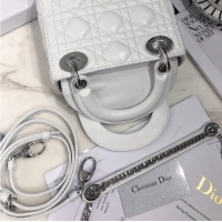 Modern Classic MINI LADY DIOR BAG Lambskin M0566OW white&silver