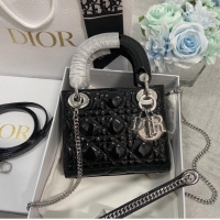 Discount MINI LADY DIOR BAG Patent Cannage Calfskin M0566OW black&silver