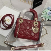 Buy Fashionable MINI LADY DIOR BAG Lambskin M0566OW Wine&gold