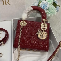 Buy Cheap MINI LADY DIOR BAG Patent Cannage Calfskin M0566OW Burgundy&gold