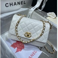 Promotional Chanel SMALL FLAP BAG Calfskin Imitation Pearls & Gold-Tone Metal AS3001 white