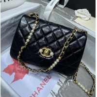 Classic Chanel SMALL FLAP BAG Calfskin Imitation Pearls & Gold-Tone Metal AS3001 black