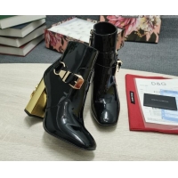 Low Price Dolce & Gabbana DG Patent Leather Buckle Ankle Short Boots 10.5cm Black/Gold 111331