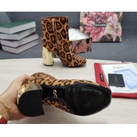 Classic Practical Dolce & Gabbana DG Leopard Print Ankle Short Boots 10.5cm Brown/Gold 111337