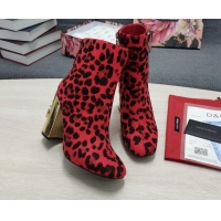 Low Price Dolce & Gabbana DG Leopard Print Ankle Short Boots 10.5cm Red/Gold 111338