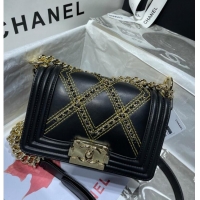 Famous Brand Small BOY CHANEL Handbag Crumpled Calfskin & Gold-Tone Metal A67085 black