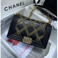 Buy Discount BOY CHANEL Handbag Crumpled Calfskin & Gold-Tone Metal A67086 black