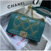 Inexpensive BOY CHANEL Handbag Crumpled Calfskin & Gold-Tone Metal A67086 green