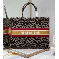 Grade Quality DIOR BOOK TOTE Embroidery C1286-1 Brown Leopard Print