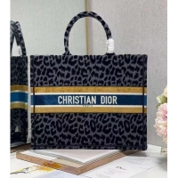 Cheapest DIOR BOOK TOTE Embroidery C1286-4 Black&gray Leopard Print