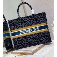 Cheapest DIOR BOOK TOTE Embroidery C1286-4 Black&gray Leopard Print