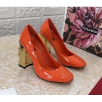 Perfect Dolce & Gabbana DG Patent Leather Pumps 10.5cm 111339 Orange/Gold