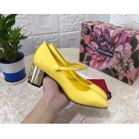 Top Design Dolce & Gabbana DG Patent Leather Mary Janes Pumps Yellow/Gold 111501