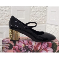 Best Luxury Dolce & Gabbana DG Patent Leather Mary Janes Pumps 111501 Black/Gold