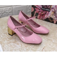 Top Quality Dolce & Gabbana DG Patent Leather Mary Janes Pumps 111501 Light Pink/Gold