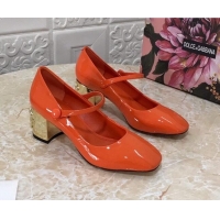 Super Quality Dolce & Gabbana DG Patent Leather Mary Janes Pumps 111501 Orange/Gold