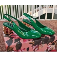 Fashion Dolce & Gabbana DG Patent Leather Slingback Pumps 6.5cm 111516 Green/Gold