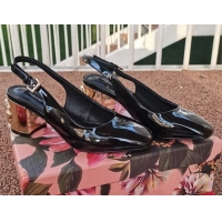 New Style Dolce & Gabbana DG Patent Leather Slingback Pumps 6.5cm 111516 Black/Gold