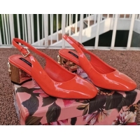 Good Quality Dolce & Gabbana DG Patent Leather Slingback Pumps 6.5cm 111516 Orange/Gold