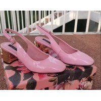 Best Luxury Dolce & Gabbana DG Patent Leather Slingback Pumps 6.5cm 111516 Light Pink/Gold