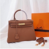 Modern Classic Hermes Kelly Shoulder Bag Original TOGO Leather KY3255 brown