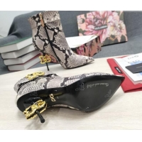 Good Quality Dolce & Gabbana DG Snakeskin Print Leather Ankle Short Boots 10.5cm Grey 111525