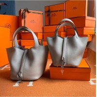 Good Product Hermes Picotin Lock Bags Original togo Leather PL3388 light gray