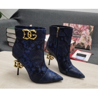 Luxury Cheap Dolce & Gabbana DG Snakeskin Print Leather Ankle Short Boots 10.5cm 111526 Blue