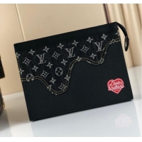 Buy Discount Louis Vuitton Monogram Drip Taurillon POCHETTE VOYAGE Denim M45961 Black