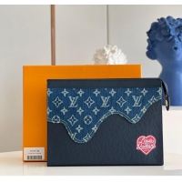 Modern Classic Louis Vuitton Monogram Drip Taurillon POCHETTE VOYAGE Denim M45961 Blue