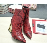 Best Luxury Dolce & Gabbana DG Snakeskin Print Ankle Short Boots 10.5cm 111531 Red/Gold