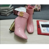 Reasonable Price Dolce & Gabbana DG Patent Leather Ankle Short Boots 10.5cm 111536 Light Pink/Gold