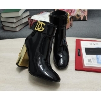 Good Product Dolce & Gabbana DG Patent Leather Ankle Short Boots 10.5cm 111536 Black/Gold