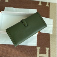 Good Quality Hermes Original jige swift Leather Clutch 37088 blackish green