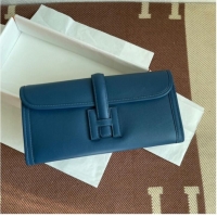 Famous Brand Hermes Original jige swift Leather Clutch 37088 dark blue