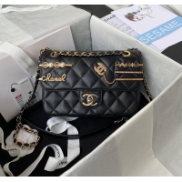 Promotional Chanel Original Leather Pearl Hairpin Badge Bag AS2979 Black