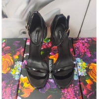 Super Quality Dolce & Gabbana DG Patent Leather Sandals 10.5cm 121507 Black