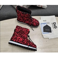 Cute Dolce & Gabbana DG Leopard Print Down Snow Ankle Boots 121516 Red