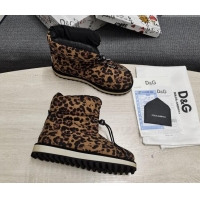 Good Quality Dolce & Gabbana DG Leopard Print Down Snow Ankle Boots 121516 Brown