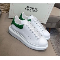 Grade Design Alexander Mcqueen White Silky Calfskin Crocodile-Like Back Sneakers 111808 Green