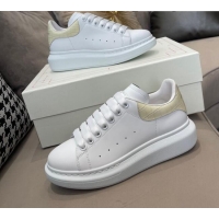 Perfect Alexander Mcqueen White Silky Calfskin Crocodile-Like Back Sneakers Beige 111810 