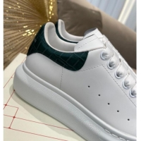 Top Quality Alexander Mcqueen White Silky Calfskin Crocodile-Like Back Sneakers Green 111811