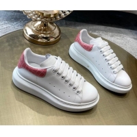 Good Product Alexander Mcqueen White Silky Calfskin Crocodile-Like Back Sneakers Pink 111813