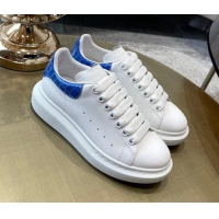 Low Cost Alexander Mcqueen White Silky Calfskin Crocodile-Like Back Sneakers Blue 111814