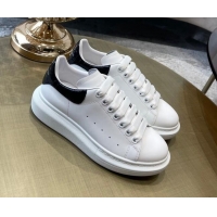 Super Quality Alexander Mcqueen White Silky Calfskin Crocodile-Like Back Sneakers Black 111815