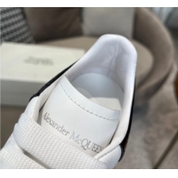 Super Quality Alexander Mcqueen White Silky Calfskin Crocodile-Like Back Sneakers Black 111815