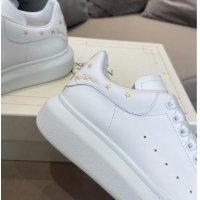 Good Quality Alexander Mcqueen White Silky Calfskin Peace-Dove Back Sneakers Gold 111816