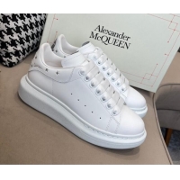 Best Price Alexander Mcqueen White Silky Calfskin Peace-Dove Back Sneakers Silver 111817 