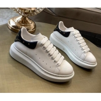 Best Luxury Alexander Mcqueen White Silky Calfskin Peace-Dove Back Sneakers Black/Gold 111818